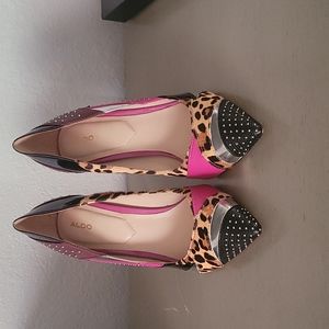 ALDO COLORBLOCK GENUINE LEATHER STUDDED POINTED PUMPS